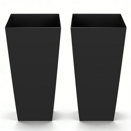 VEVOR høye plantekasser sett med 2, 665 mm store utendørs koniske plantekasser for utendørs inneplanter, veranda plast moderne blomsterpotter med hjul, innerpotte og dreneringshull for terrasse, hage, svart