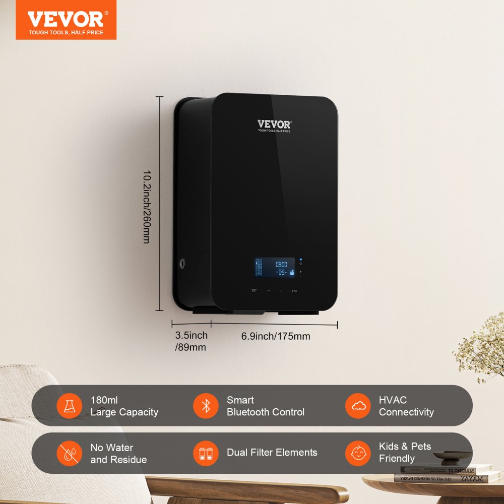 VEVOR Upgrade HVAC duftdiffuser, smart duftluftmaskin for hjemmet, 180 ml med kaldluftteknologi, vannfri eterisk oljediffuser, dekker opptil 180 kvm for stue, kontor, spa, hotell