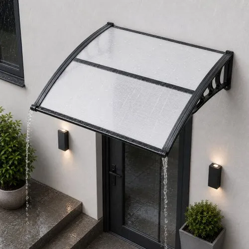 VEVOR markise for inngangsdør 965x1017 mm, Veggmarkise, Veggmarkise med drenering og ABS-feste, Regn-, snø- og solbeskyttelse, Polykarbonat dørmarkise for veranda og terrasse, Gjennomsiktig