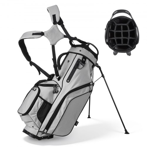 VEVOR golfbilbag, 14-veis toppdeler, 2-i-1 golfkøllebag med full lengdedeler, doble skulderstropper, støtteben, regnhette, oppbevaringslommer, lett polyester for menn og kvinner