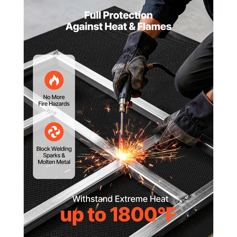 VEVOR Welding Blanket Roll, 45.7 x 1.5m Silicone Coated Fiberglass Welding Blanket, Up to 1800°F Heat Resistant Safety Protection Blankets, Flame Retardant Fireproof Insulation Mat Roll