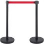 VEVOR Crowd Control Stanchion, Set of 6 Pieces Stanchion Set, Stanchion Set with 6.6 ft/2 m Red Retractable Belt, Black Crowd Control Barrier with Rubber Base – Easy Connect Assembly for Crowd Control
