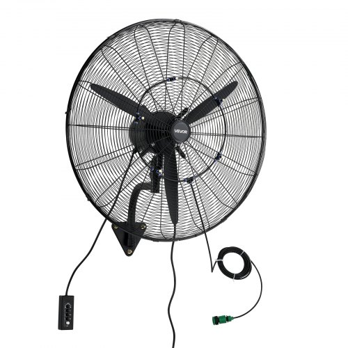 VEVOR Veggmontert Vifte, 760 mm Veggmontert Hengende Vifte med Oscillerende & Dugg, IP44-klassifisert, 3 Trinn, Kraftig Luftrekkevidde, Mekanisk Kontroll, Lang Luftstrøm For Industri, Kommersiell, Garasje, Verksted, Treningsstudio