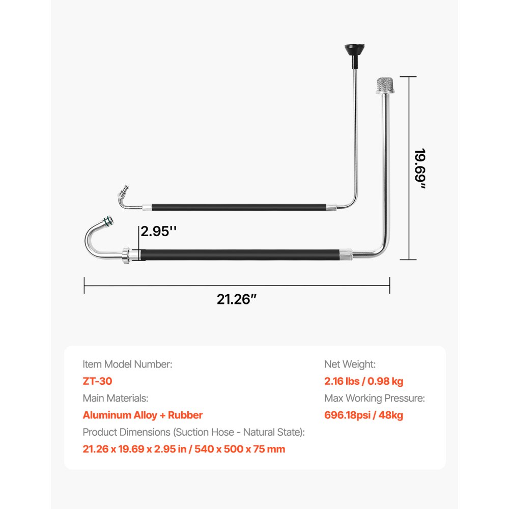 VEVOR Suction Hose Tube and Reflux Line Sets, Aluminum Alloy an Rubber Suction Hose and Reflux Line Set, Paint Sprayers Tool Part, Compatible with Multiple Airless Spraying/Line Painting Machine