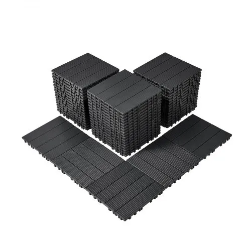 VEVOR Sammenlåsende terrassefliser, 54-pakning, 30,5 x 30,5 cm, 5,4 kvm, plast, vanntett utendørs gulvbelegg, allværsbruk, terrassegulv, terrassebelegg, fliser for veranda, bassengkant, balkong, bakgård, mørkegrå