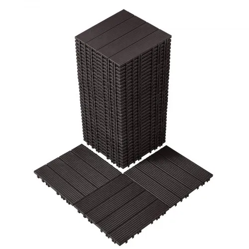 VEVOR Sammenlåsende terrassefliser, 36-pakning, 11,6"x11,6" 36 kvm plast vanntett utendørs gulv allværsbruk, terrassegulvbelegg fliser for veranda bassengkant balkong bakgård, mørkebrun