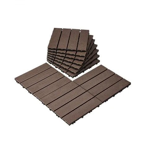VEVOR Sammenlåsende terrassefliser plast tre, 27-pakning, 12"x12" 27 kvm vanntett utendørs gulv allværsbruk, terrassegulv dekker fliser for veranda bassengkant balkong bakgård, mørkebrun