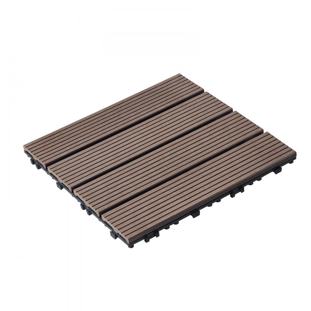 VEVOR Sammenlåsende terrassefliser plast tre, 27-pakning, 12"x12" 27 kvm vanntett utendørs gulv allværsbruk, terrassegulv dekker fliser for veranda bassengkant balkong bakgård, mørkebrun