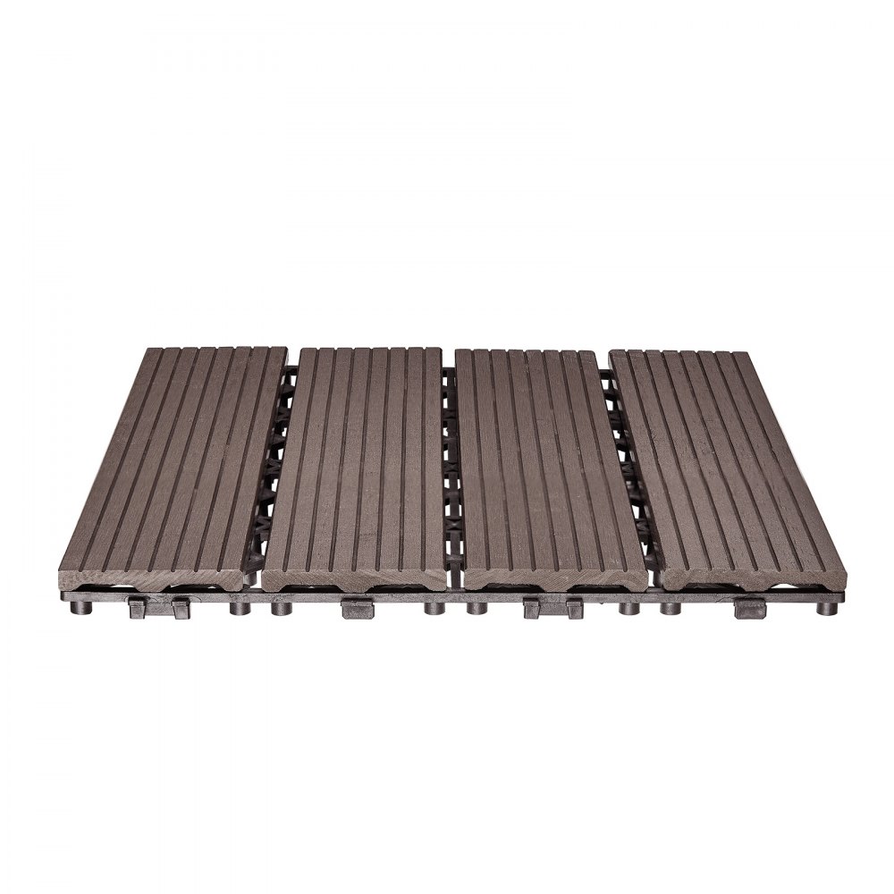 VEVOR Sammenlåsende terrassefliser plast tre, 27-pakning, 12"x12" 27 kvm vanntett utendørs gulv allværsbruk, terrassegulv dekker fliser for veranda bassengkant balkong bakgård, mørkebrun
