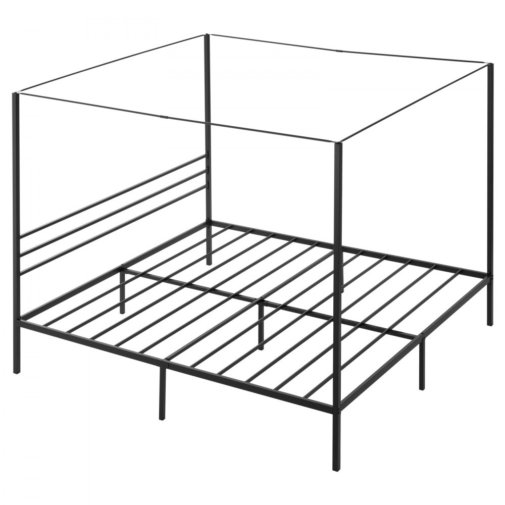 VEVOR King Size himmelsengramme, metallhimmelseng med himmelsengdesign, kraftig stållamellstøtte, oppbevaringsplass under sengen, ingen boksmadrass nødvendig, enkel montering, svart