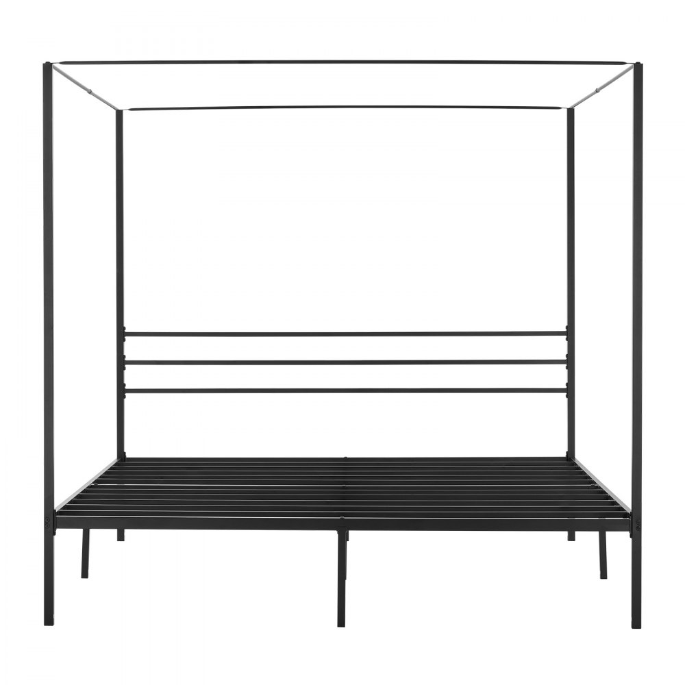 VEVOR King Size himmelsengramme, metallhimmelseng med himmelsengdesign, kraftig stållamellstøtte, oppbevaringsplass under sengen, ingen boksmadrass nødvendig, enkel montering, svart