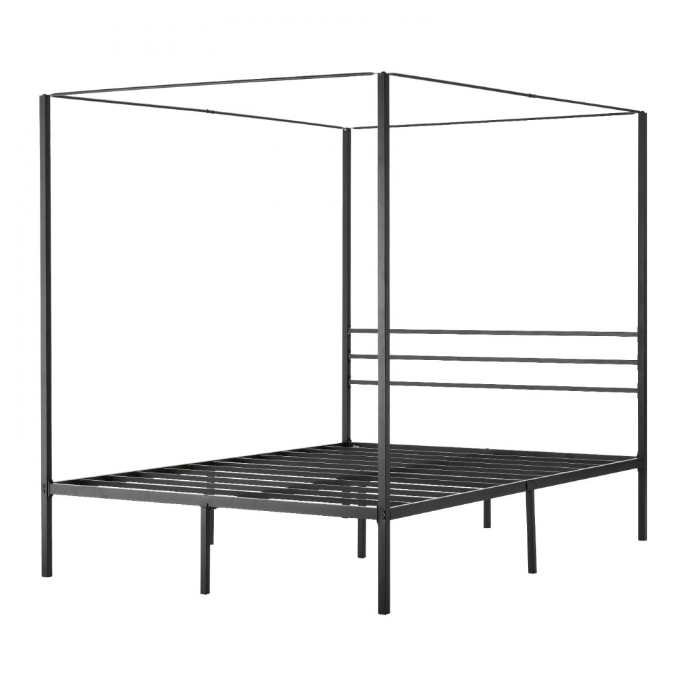 VEVOR Queen Size Canopy Bed Frame, Metal Canopy Bed with Four Posters Design, Heavy Duty Steel Slats Support, Underbed Storage Space, No Box Spring Needed, Easy Assembly, Black