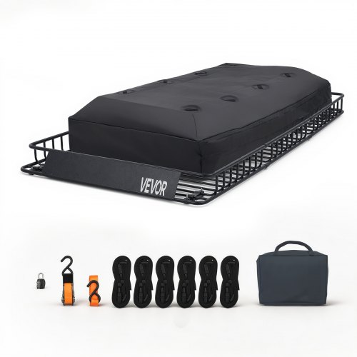 VEVOR takstativkurv, 2286 x 1270 x 152 mm, kraftig takstativkurv med vanntett takveske, sperrestropper, 113,4 kg kapasitet, allværs takbagasjeholder, for SUV lastebil bil