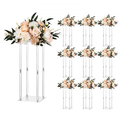 VEVOR Bryllupsblomsterstativ, 10 stk. 50 cm søyleblomsterstativ, blomsterstativer med akryllaminat, sylindrisk kubisk blomsterdisplaystativ til bryllup, fest, bursdag, hjem, midtpunktstativer