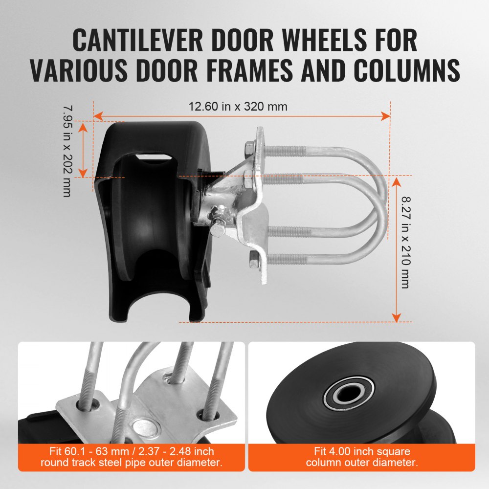 VEVOR Sliding Gate Kit, Rolling Gate Hardware Kit w/ U-Shaped Wheel Groove for Cantilever Sliding Gates and Rolling Door, Sliding Gate Rollers 4 Track Wheels w/ Cover, Heavy Duty Sliding Roller,Black