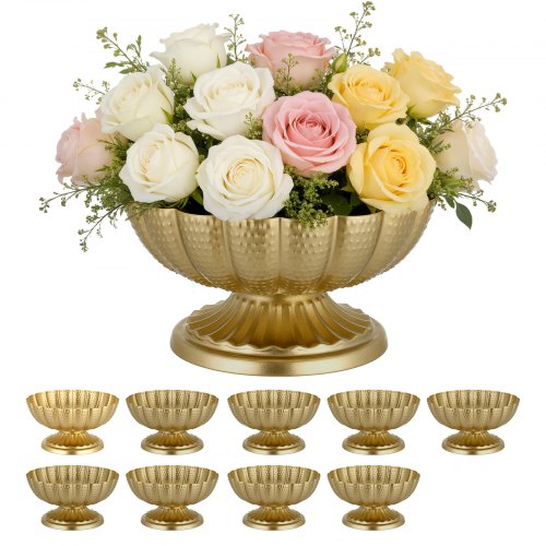 VEVOR 10 stk. bryllupsblomstervase, 12 cm høye mini blomsterborddekorasjoner, liten blomsterskål dekorativ enkel installasjon, allsidig arrangementstativ for festarrangementer hjemmedekor mottakelse, gull