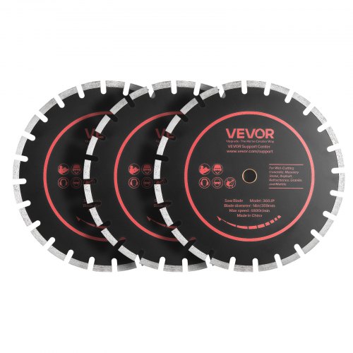 VEVOR diamantsagblad 359 mm, 3-pakning sagbladsett for betong, 25,4 mm spindel, diamantsegmenter med høy hardhet, 65Mn stålkjerne, tørr og våt skjæring, rene kanter for betong, murverk, murstein, stein, granitt