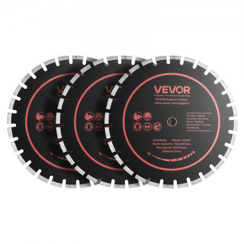 VEVOR diamantsagblad 410 mm, 3-pakning sagbladsett for betong, 25,4 mm spindel, diamantsegmenter med høy hardhet, 65Mn stålkjerne, tørr og våt skjæring, rene kanter for betong, murverk, murstein, stein, granitt