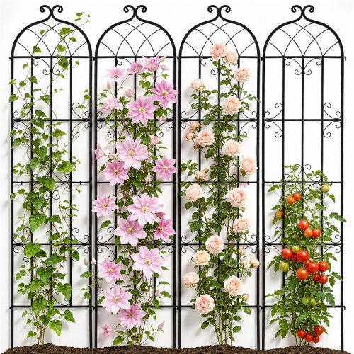VEVOR Klatreplantestøtte, 51x220 cm, sett med 4, rustbestandig metallespalier for hageblomster, klatreroseespalier, klatrestativ, agurkstøtte, dekorativt klematisespalier for gårdsplasser og plener