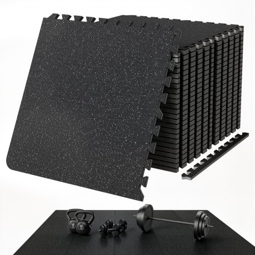 VEVOR 25 stk. 12,70 mm tykke treningsmatter, 60,96 x 60,96 cm EVA-skum- og gummibelegg med sammenlåsende treningsmatter med 9,29 m² dekning, vanntett treningsmattegulv for treningsstudio, hjem, garasje, kjeller