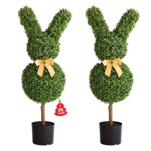 VEVOR Kunstig Topiary Kaninformet Buksbomball, 2 Sett 914 mm Kunstig Buksbom Planteballer, Kunstig Silketre Ser Ekte Ut, Enkel Montering For Dekor Veranda Utendørs Terrasse Hage Balkong Bakgård Innendørs