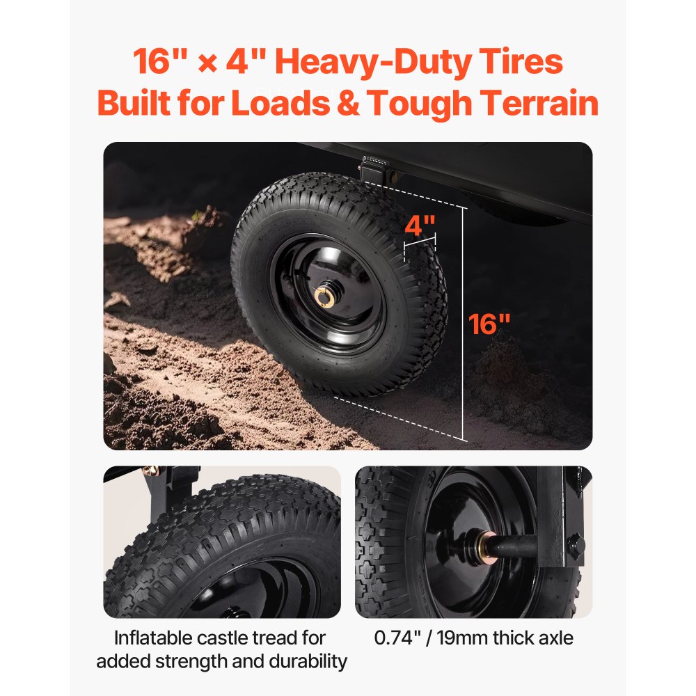 VEVOR Hagetilhenger, 10 kubikkfot 227 kg, ATV UTV-transporttilhenger, tauing bak polyetylenvogn med 16" dekk, håndtrekk eller fotpedal, kraftige hagetilhengere for gressklipper, traktor, hageavfall