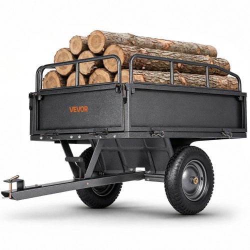 VEVOR Hagetilhenger, 10 cu. ft og 227 kg kapasitet, ATV UTV-transporttilhenger, tauing bak ståltippvogn med 14" dekk, håndtrekk eller fotpedal, kraftige hagetilhengere for gressklipper og traktor