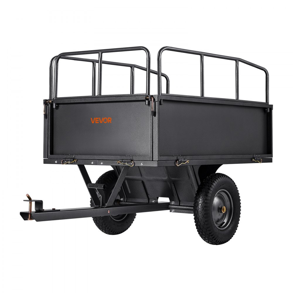VEVOR Hagetilhenger, 17 kubikkfot og 272 kg kapasitet, ATV UTV-transporttilhenger, tauing bak ståltippvogn med 16-tommers dekk, håndtrekk eller fotpedal, kraftige hagetilhengere for gressklipper og traktor