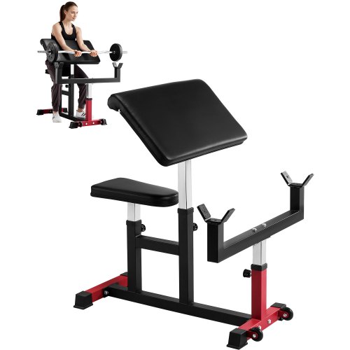 VEVOR Preacher Curl Bench, styrketreningsmaskin for biceps, maks belastning 440 lbs hjemmegymutstyr, sittende arm isolert vektstang hantler biceps stasjon, justerbare vektbenker for hjemmegym