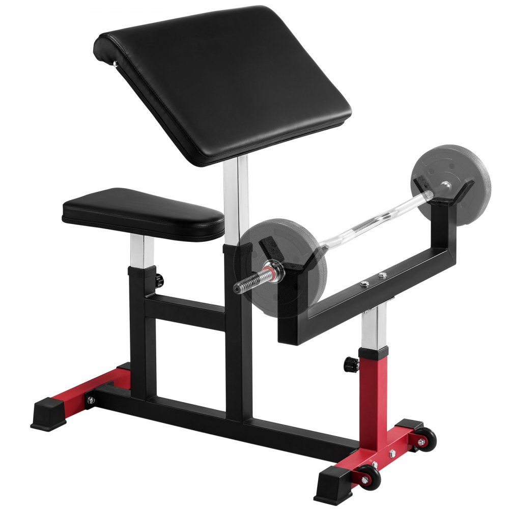 VEVOR Preacher Curl Bench, styrketreningsmaskin for biceps, maks belastning 440 lbs hjemmegymutstyr, sittende arm isolert vektstang hantler biceps stasjon, justerbare vektbenker for hjemmegym