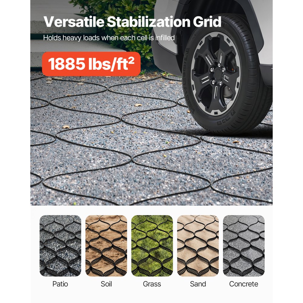 VEVOR Grusnett, 7,5 cm dybde, 7600 x 2900 mm, 1880 pund per kvadratfot gressbanesikring, permeable geonett for innkjørselstabilisering, for hage, terrasse, gangvei, bobilparkeringsbakker