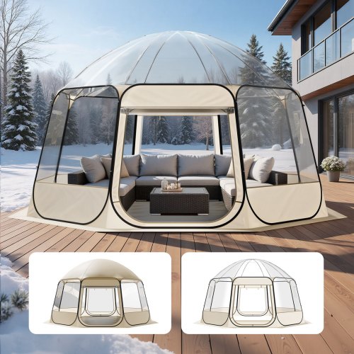 VEVOR Pop-up bobletelt, 15 x 13,8 fot vanntett og UV-bestandig, klart campingteltly, utendørs hagekuppel-iglootelt med vinduer, 540° panoramautsikt, for 12–15 personer terrasse og bakgård