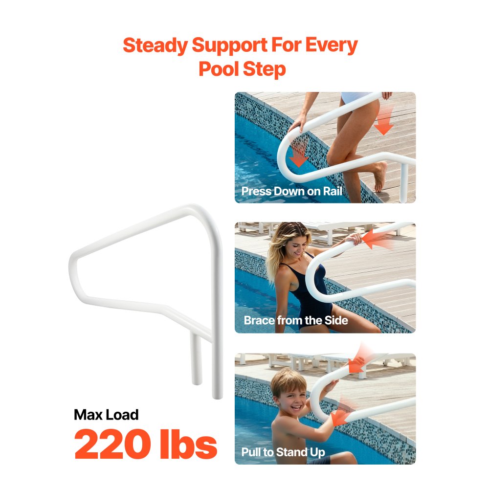 VEVOR Pool Rail, 137.1 x 81.3 cm Pool Handrail, 100kg Load Capacity Heavy Duty Stainless Steel Swimming Handrail, Seamless Welding, Recessed or Base Mount, for Poolside, Water Parks, Spa Centers