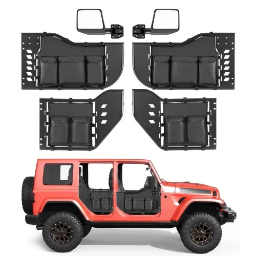 VEVOR Jeep rørdører, 4-dørs, kompatibel med 2018–2026 Jeep Wrangler JL og 2020–2026 Gladiator JT, stål offroad-halvdører foran og bak med DOT-sertifiserte sidespeil og oppbevaringspose