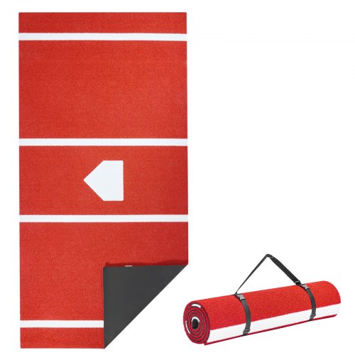 VEVOR Baseball Slagmatte, 300x116 cm Batting Cage Mat, Batters Box Turf Mats, Softball Batting Treningsutstyr med Home Plate og Anti-Fade Turf, Bærbart Treningshjelpemiddel for Innendørs Utendørs, Rød