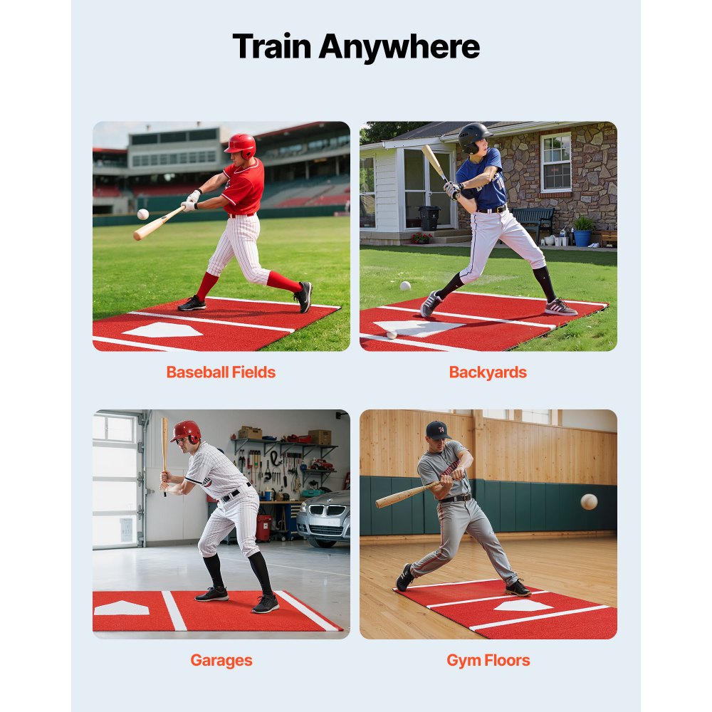 VEVOR Baseball Slagmatte, 300x116 cm Batting Cage Mat, Batters Box Turf Mats, Softball Batting Treningsutstyr med Home Plate og Anti-Fade Turf, Bærbart Treningshjelpemiddel for Innendørs Utendørs, Rød