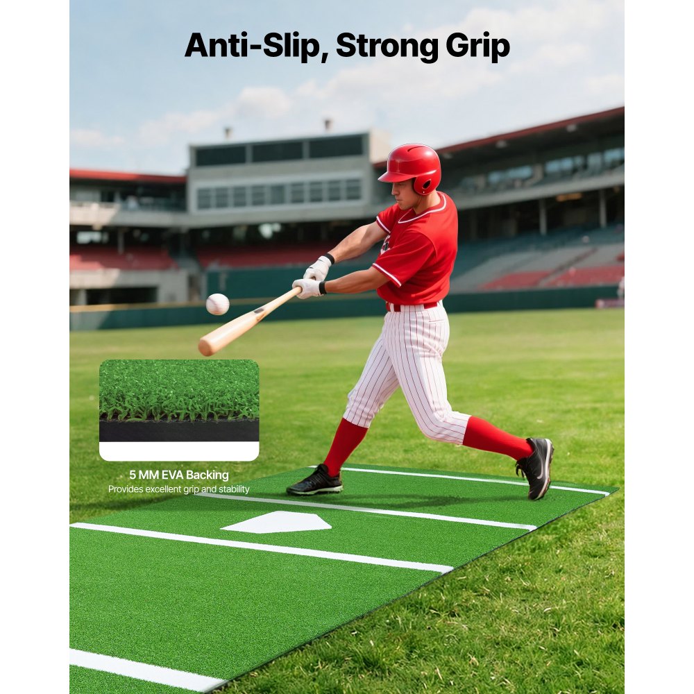 VEVOR Baseball Slagmatte, 366x183cm Batting Cage Mat, Batters Box Turf Mats, Softball Batting Treningsutstyr med Home Plate og Anti-Fade Turf, Bærbart Treningshjelpemiddel for Innendørs Utendørs, Grønn