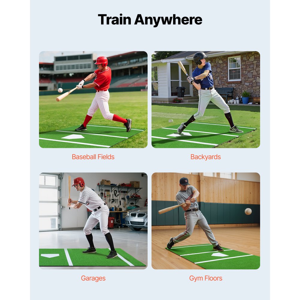VEVOR Baseball Slagmatte, 366x183cm Batting Cage Mat, Batters Box Turf Mats, Softball Batting Treningsutstyr med Home Plate og Anti-Fade Turf, Bærbart Treningshjelpemiddel for Innendørs Utendørs, Grønn