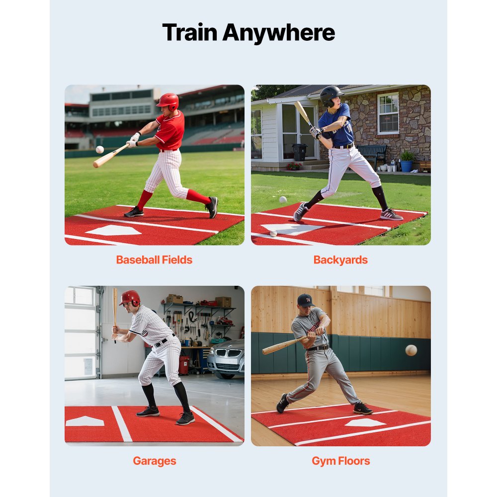 VEVOR Baseball Slagmatte, 366x183cm Batting Cage Mat, Batters Box Turf Mats, Softball Batting Treningsutstyr med Home Plate og Anti-Fade Turf, Bærbart Treningshjelpemiddel for Innendørs Utendørs, Rød
