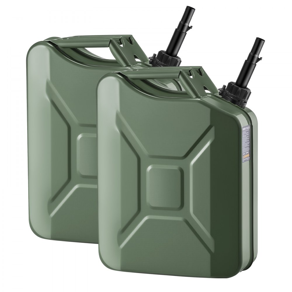 VEVOR Metal Fuel Container, 20 L, Fuel Jerry Can with Spout and Comfort Handle, 6 L/min Max Flow Rate, Leakproof & Corrosion-resistant Metal Gas Tank Most Cars Motorcycle ATV UTV, Green, 2 Packs