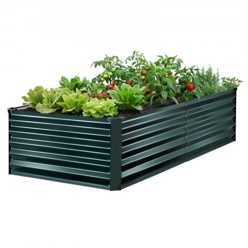 VEVOR Galvanisert hevet hagebed, 2030 x 1020 x 460 mm, Rektangulær metallplantekassesett for utendørs bruk, Rustfri hevet plantekasse med hansker, Alu-sink, for dyrking av blomster og grønnsaker, Mørkegrønn