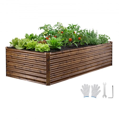 VEVOR Galvanisert hevet hagebed, 240 x 120 x 62 cm, Rektangulær metallplantekasse utendørs, Bunnløs hevet plantekasse med hansker, Alu-sink, for dyrking av blomster og grønnsaker, dyp trestruktur