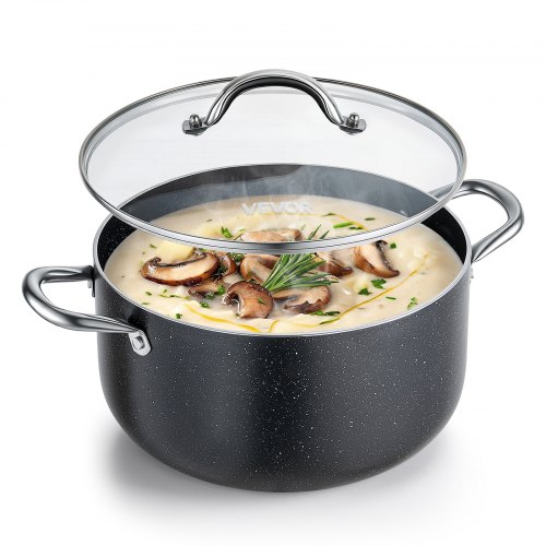 VEVOR Aluminiumsgryte, 7,6 L Keramisk Belagt Gryte med Nonstick-belegg og Glasslokk, PFOA-fri, PFAS-fri, Kompatibel med gasskomfyrer, induksjonstopper, elektriske komfyrer, for supper, gryteretter og pasta