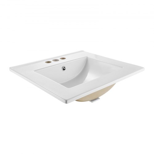 VEVOR Delvis innfelt servant, 510 x 465 mm rektangulær hvit keramisk servant med overløp og 3 kranhull, nedfellbar moderne toalettservant badekar servant rektangulær for liten plass