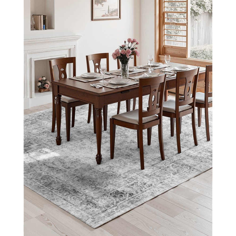 VEVOR Area Rug, 9 x 12 ft Large Washable Boho Rug, Non-Slip and Tear-Resistant Soft Carpet, Pet & Child Friendly Bohemian Area Rugs, Indoor Mat for Bedroom, Living Room, Kids Room, Office, Gray