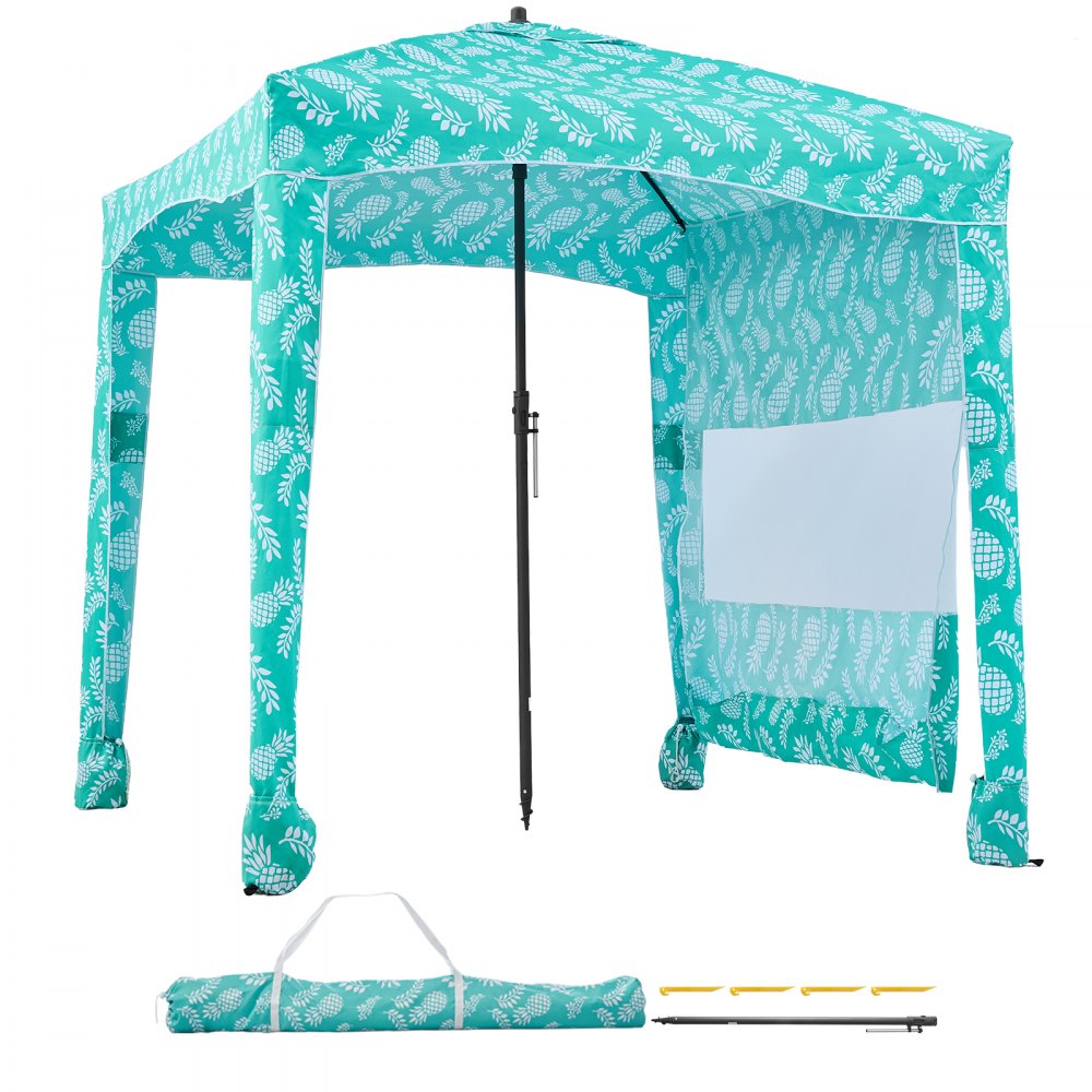 VEVOR Strandcabana, 1,83 x 1,83 m strandtak med sidevegg, UPF 50+ beskyttelse, enkelt oppsett, cabana-telt med sandlommer, stor, bærbar skygge, solskjerm, utendørs parasoll for hele familien og venner