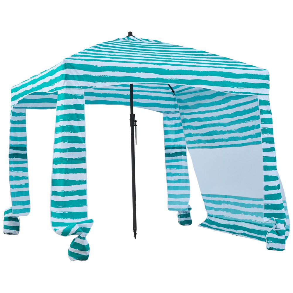 VEVOR strandcabana, 1,83 x 1,83 m strandtak med sidevegg, UPF 50+ beskyttelse, enkelt å sette opp cabana-telt med sandlommer, bærbar skyggefull parasoll for hele familien, venner, grønne striper
