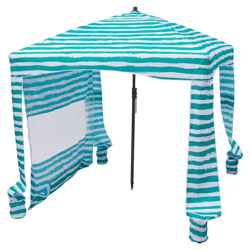 VEVOR strandcabana, 1,83 x 1,83 m strandtak med sidevegg, UPF 50+ beskyttelse, enkelt å sette opp cabana-telt med sandlommer, bærbar skyggefull parasoll for hele familien, venner, grønne striper