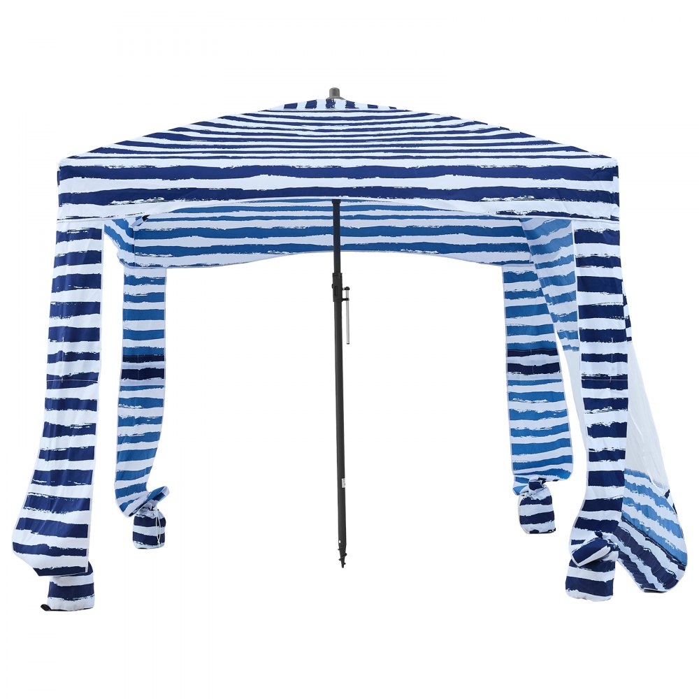 VEVOR Strandcabana, 1,83 x 1,83 m strandtak med sidevegg, UPF 50+ beskyttelse, enkelt å sette opp cabana-telt med sandlommer, bærbar skyggefull solparasoll for hele familien og venner, marineblå striper