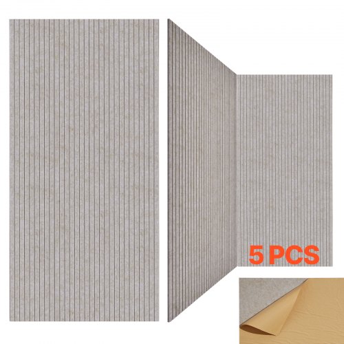 VEVOR 5 stk. akustiske paneler, 120 x 60 cm selvklebende lydisolerende skumpaneler, store polyesterfiber lydabsorberende veggfliser, ekkoabsorbering for hjemmestudio, kontor, kino, kamelfarget